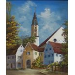 Schallermeir, Martin Mering, "Kirchenansicht", Öl auf Leinwand, auf Platte aufgezogen, 60x50 cm,