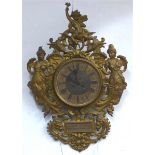 Wanduhr Messing, Deutsch, 19. Jh., reicher reliefierter Puttidekor, durchbrochen gearbeitet,