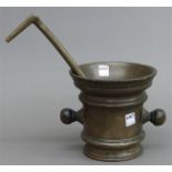 Bronzemörser Mitte 18. Jh., mit Pistill, Randdekor, h 15 cm, d 15 cm,