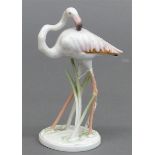 Porzellanskulptur stehender Flamingo, bunt bemalt, grüne Bodenmarke, Manufaktur Rosenthal, um