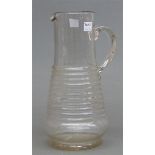 Saftkrug 19.Jh., farbloses Glas, Rillendekor, Abriss, h 29 cm,