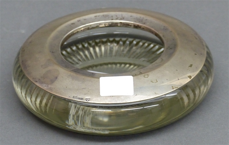 Ascher Glas, beschliffen, 800 Silbermontur, rund, d 14 cm,
