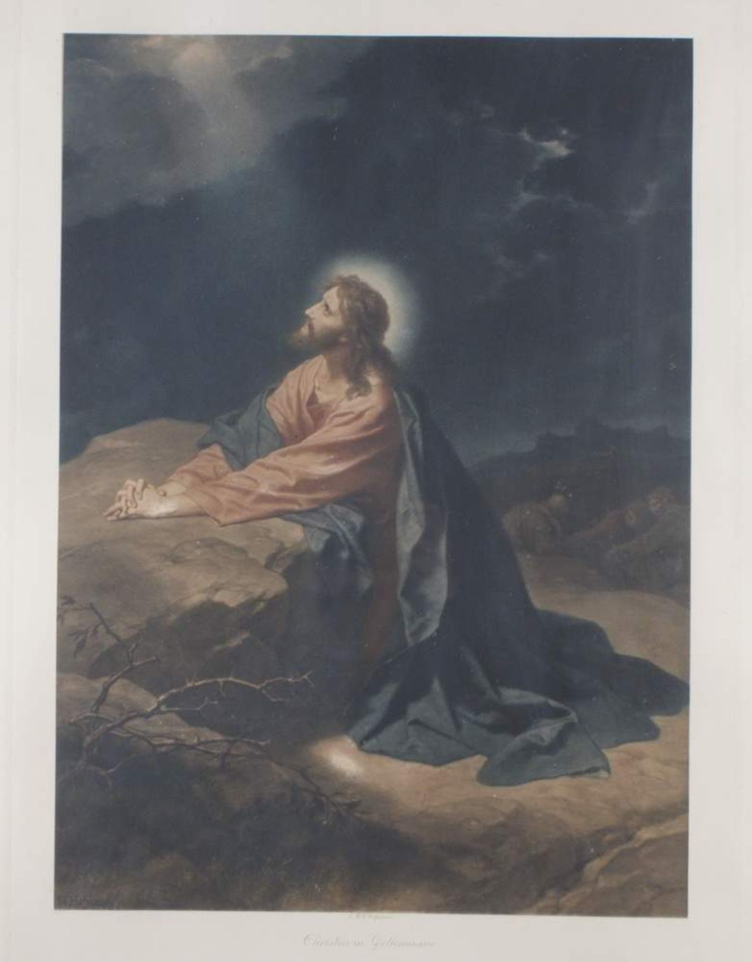 RAHMENHolz geschnitzt und schwarz, innen mit Bildnis des Christus in Gethersmane, bez., min. besch., - Bild 2 aus 6