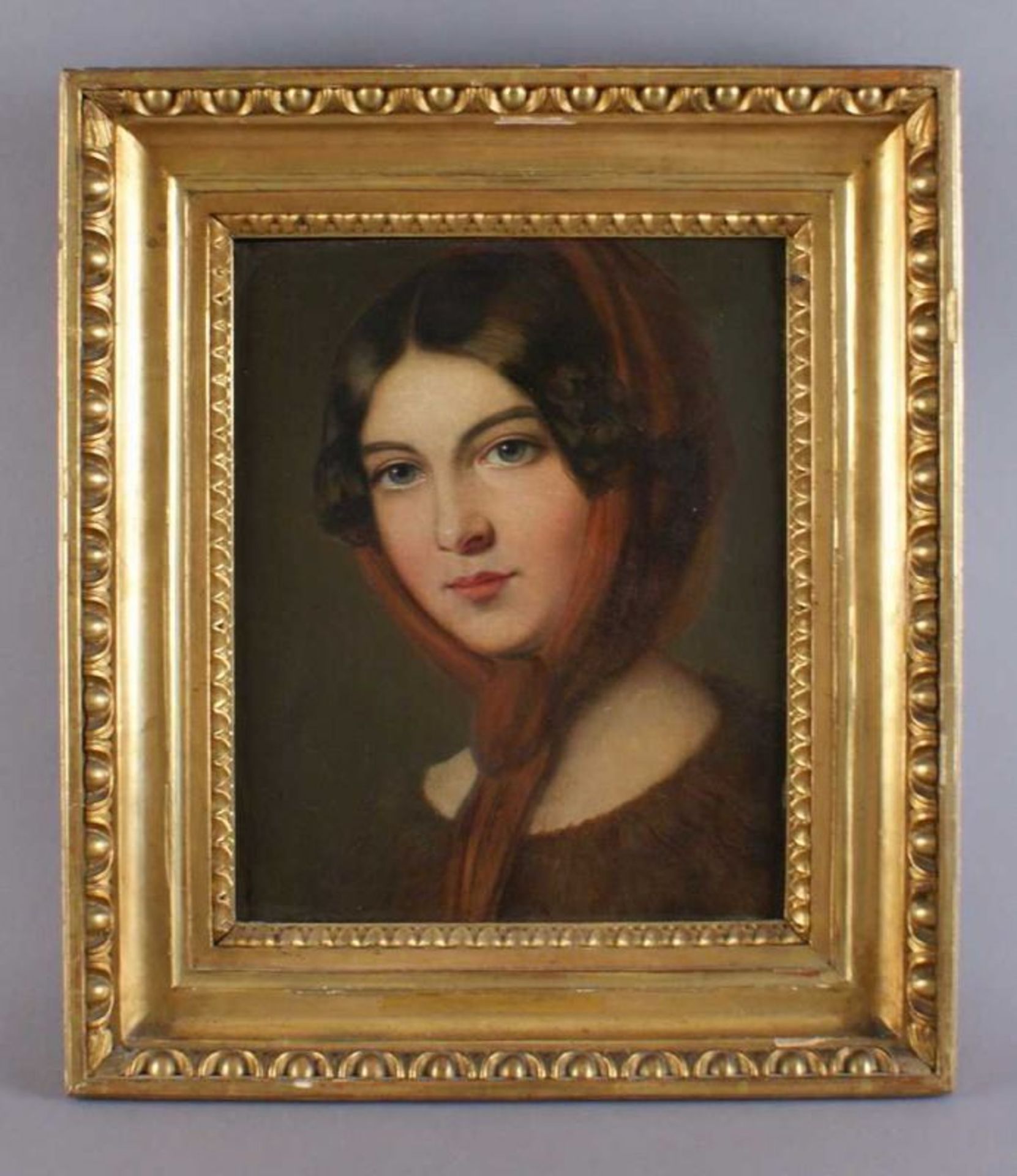 DAMEN-PORTRAIT 19. JH, Öl / Leinwand / Karton, Biedermeier-Portrait einer jungen Frau mit - Bild 2 aus 4