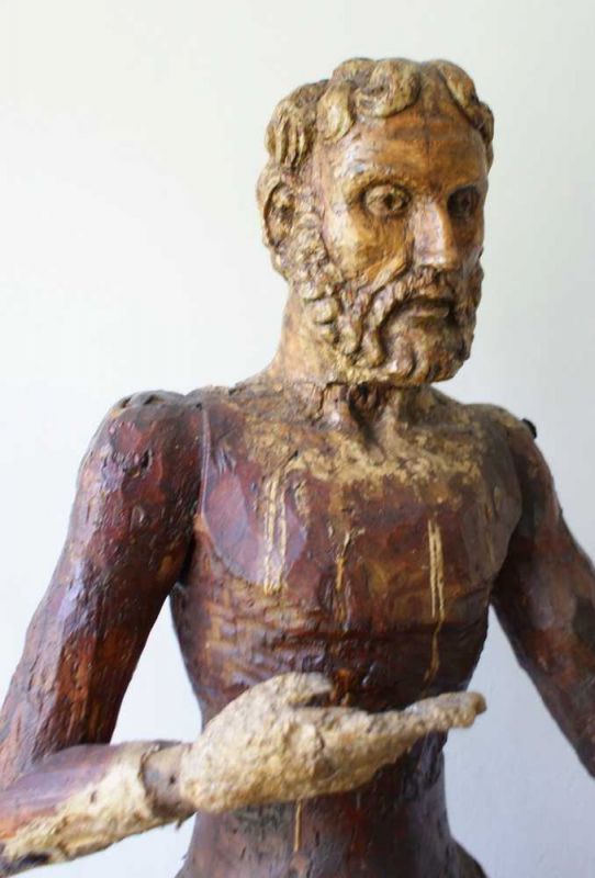 HERREN SKULPTUR Italien, 17. JH., Holzgeschnitze Statue eines Mannes, stehen auf einen Holzsockel in - Image 6 of 9