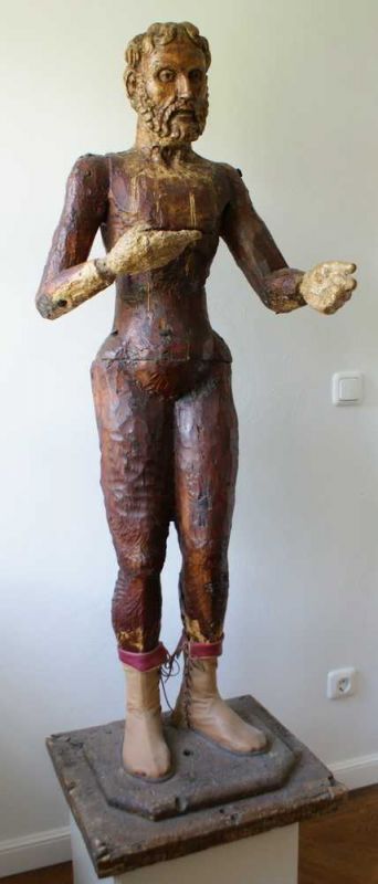 HERREN SKULPTUR Italien, 17. JH., Holzgeschnitze Statue eines Mannes, stehen auf einen Holzsockel in - Image 2 of 9