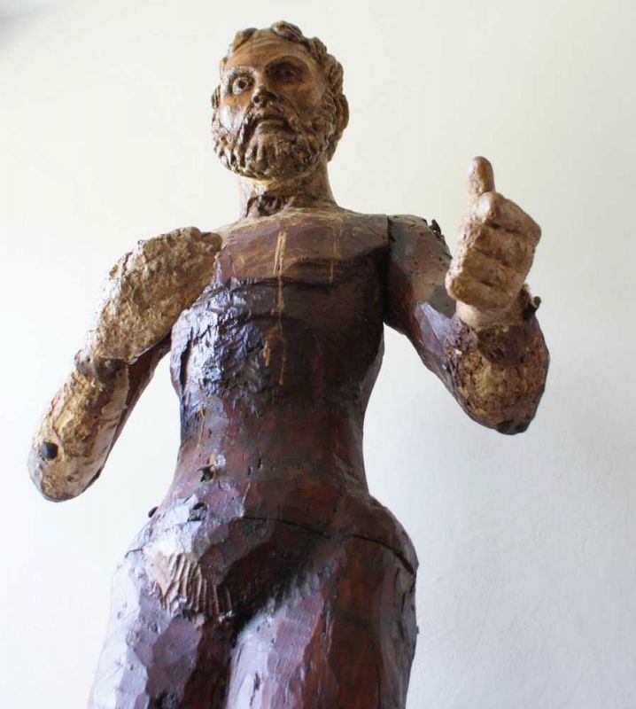HERREN SKULPTUR Italien, 17. JH., Holzgeschnitze Statue eines Mannes, stehen auf einen Holzsockel in - Image 7 of 9