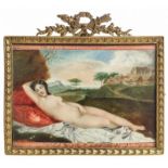 Miniatur Monogrammist „ER“, 19. Jh. Aquarell/Elfenbein. Schlafende Venus nach Giorgione.