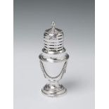 A Berlin silver sugar caster. Marks of Martin Friedrich or Johann Bernhard Müller, ca. 1780. H 18.