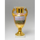 A Berlin KPM porcelain vase with views of Potsdam Of French form, decorated with two panoramas