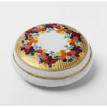 A Berlin KPM jugendstil porcelain box Of rounded, bombé form, decorated with a floral wreath in