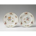 Two Meissen porcelain dinner plates made for Frederick II. With Marseille relief, "deutsche