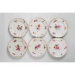 Six Berlin KPM dinner plates made for Berlin Palace Decorated with flowers and insects. Blue sceptre