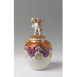 A large Berlin KPM porcelain vase and cover with a putto finial Blue sceptre mark, red imperial