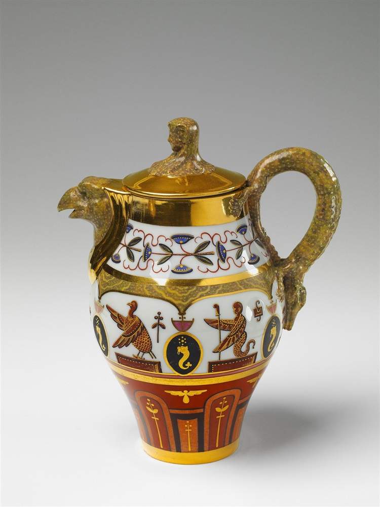 A rare Berlin KPM porcelain tête-à-tête decorated in the Egyptian taste Comprising tray, teapot - Image 2 of 2