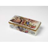 A German Frederician enamel snuff box A gilt-copper mounted enamel on copper box decorated