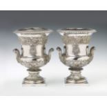 A pair of Berlin silver wine coolers made for Ernst August, Duke of Cumberland and King of Hannover.