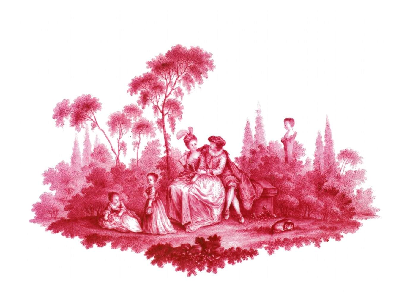 A Berlin KPM porcelain tête à tête with scenes after Watteau Comprising a tray, two cups and - Image 2 of 2