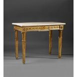 A Neoclassical carved softwood console table Gilt and silvered wall table decorated on three sides