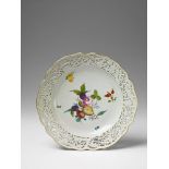 A large Meissen porcelain dessert dish made for Frederick II. Decorated with a bouquet of flowers