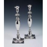 A pair of Berlin silver Biedermeier candlesticks. Unidentified maker's mark "H&B", 1842 - 47. H 32.5
