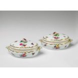 A pair of small Berlin KPM porcelain tureens Decorated with flowers and insects. Blue sceptre