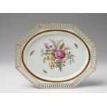 A Berlin KPM Neoclassical porcelain dessert platter. With meadow flower and insect decor. Blue