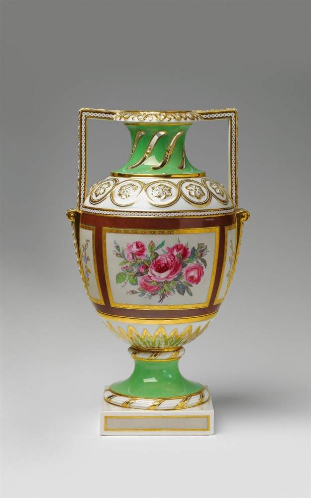 A Berlin KPM Neoclassical porcelain vase Decorated with roses, tendrils and forget-me-not flowers in