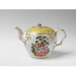 A Berlin KPM porcelain teapot with scenes after Watteau The upper section decorated with gilt