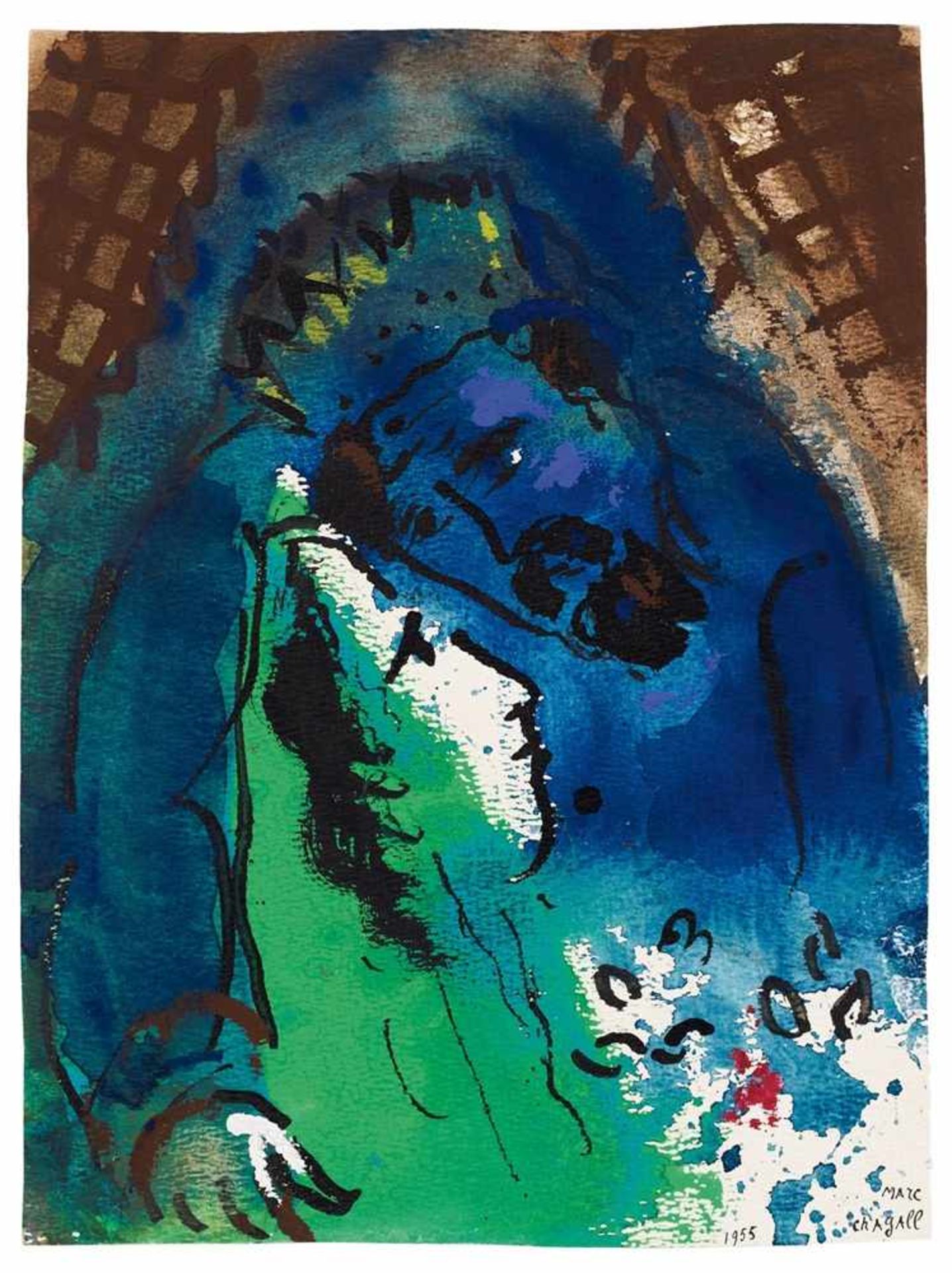 Marc ChagallLes Amoureux IV (Roi David)Gouache und Tuschpinselzeichnung auf festem,