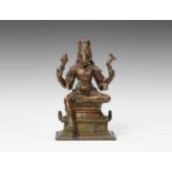 Nandikeshvara. Bronze. Südindien. 18. Jh. Der vierarmige Nandi in menschlicher Gestalt mit Shivas