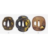 Tsuba. Kupfer. Edo. Um 1800 Bez.: NanpoAbgerundet viereckig. Rand in shibuichi gefasst. In hohem,