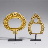 Aureole. Feuervergoldete Bronze. Tibet. 18. Jh. Blattförmig und nach oben spitz zulaufend, mit einem