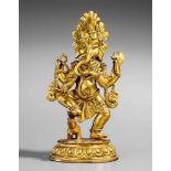 Ganapati. Feuervergoldete Bronze. Tibet oder Nepal. Wohl 19. Jh. Die elefantenköpfige, vierarmige