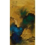 Nach Zhang Daqian Landschaft. Tusche, Farben und Gold auf Papier. Aufschrift, bez.: Zhang You und