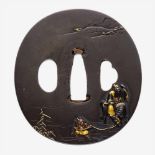 Tsuba. Shibuichi. 19. Jh. Sign.: Yoshitatsu und tora (wahrscheinlich 1819 oder 1831) hachi gatsu