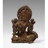 Lakshmi. Bronze. Nepal. 15./16. Jh. In entspannter Haltung sitzend, die rechte Hand in varada