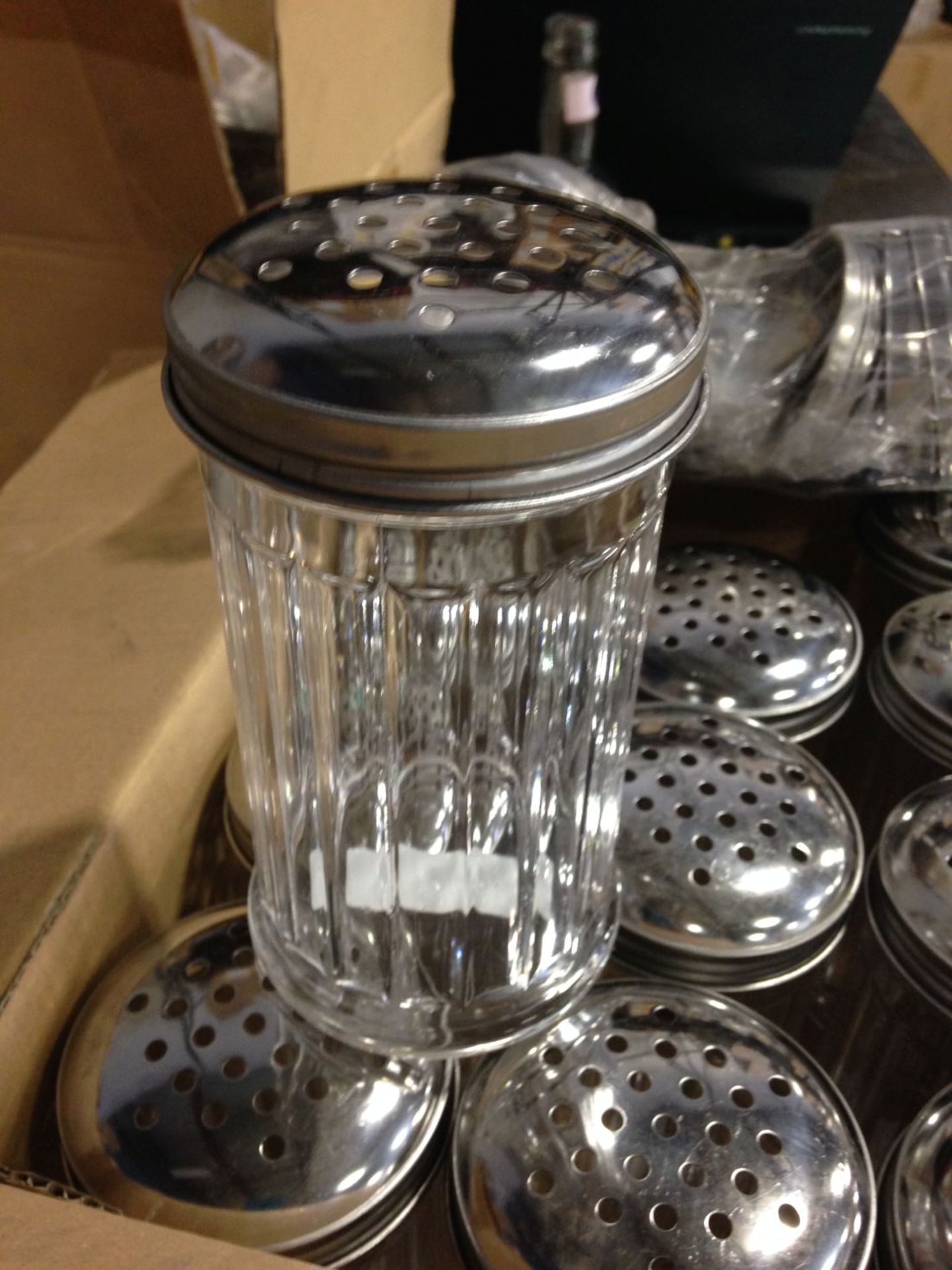 12oz Tall Jars with 12 Sugar Pourer Lids & 12 Small Shaker Lids - Image 3 of 4