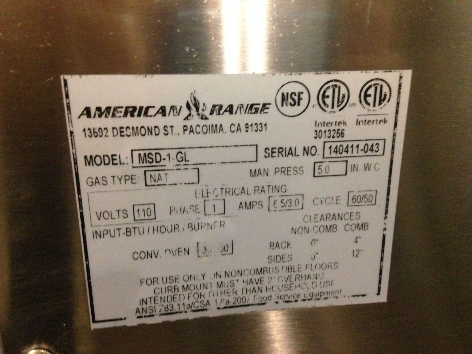 American Range MSD-1-GL Majestic Convection Oven, Gas - Image 3 of 3