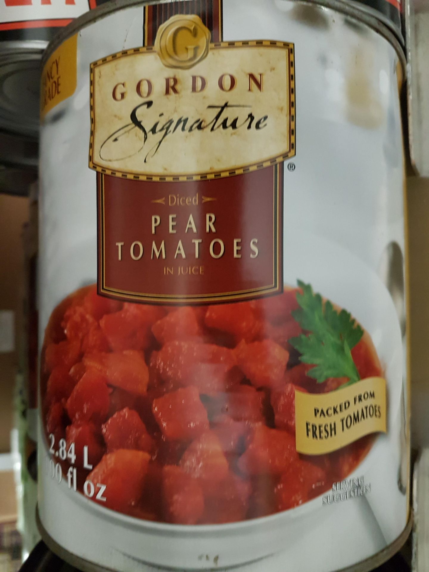 Gordon's Signature Pear Tomatoes - 4 x 2.84LT Cans - Dented