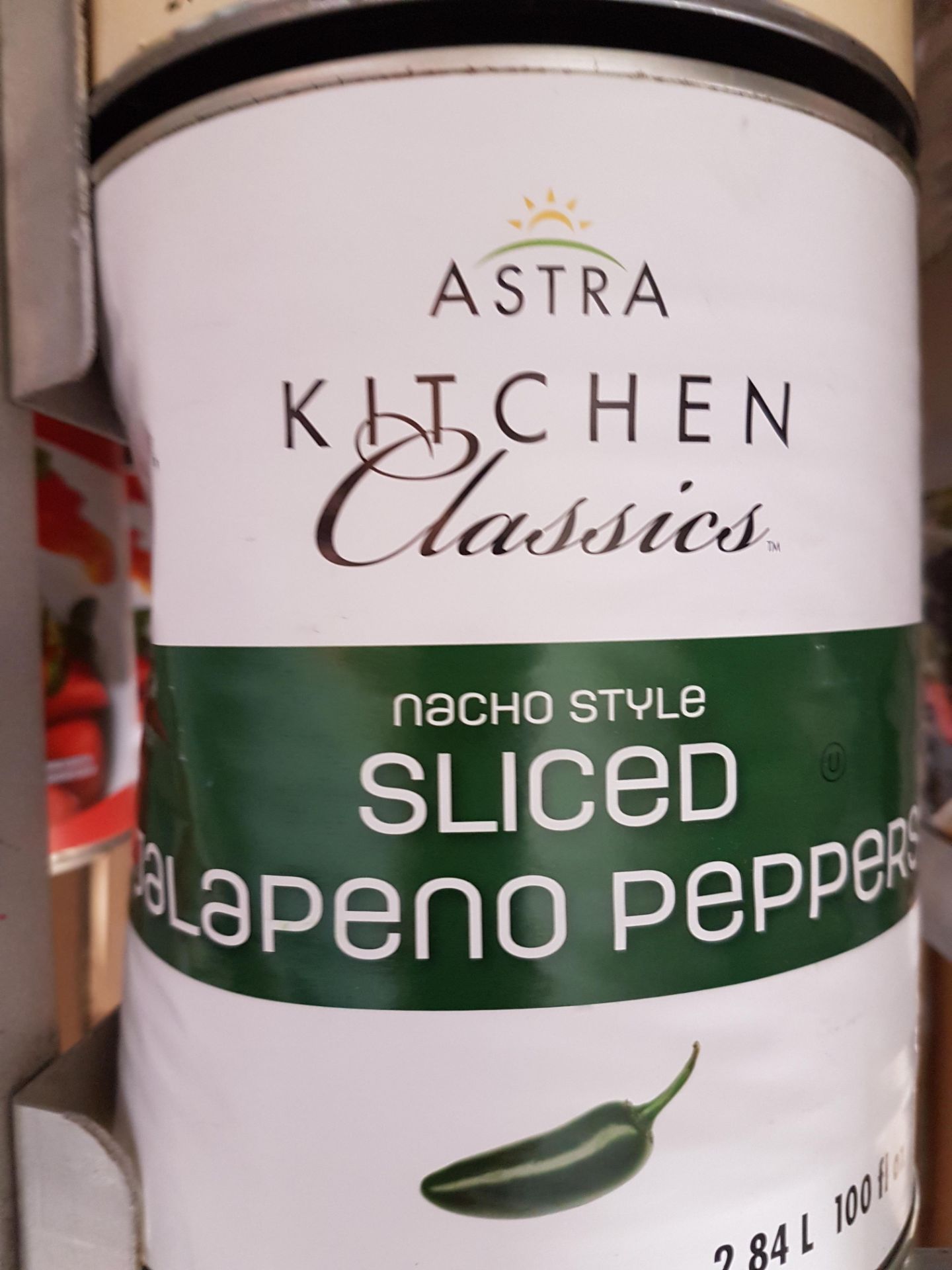 Astra Nacho Style Sliced Jalapeno Peppers - 2 x 2.84LT Cans - Dented