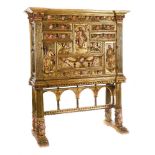 Cabinet with carved polychrome and gilt wooden stretcher legs. Plateresque. Early 16th century.