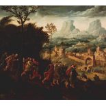 16th century Flemish school. "Jesus arriving in Jerusalem" Oil on board. Reinforced. Jesus is