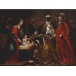 16th -17th centuries Flemish school "The adoration of the magi" Oil on canvas. 82 x 107 cm.