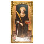 "Saint Steven". Catalan School. Gothic. Circa 1380. Tempera on gilt board . The saint is depicted