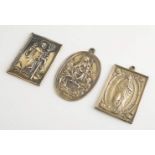 Three Spanish religious plaques made of engraved and gilded bronze. 17th century. "Immaculate