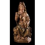 "Virgin in Majesty (Sede Sapientiae)". Gilt and polychrome carved wooden sculpture. Gothic. 14th