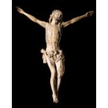 Imposing marble Crucified Christ. 17th century. The sculpture has unquestionable artistic quality.