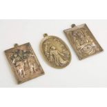 Three Spanish religious plaques made of engraved and gilded bronze. 17th century. "Ecce Homo,