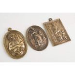 Three Spanish religious plaques made of engraved bronze. 17th century. "Ecce- Homo, Saint Anthony